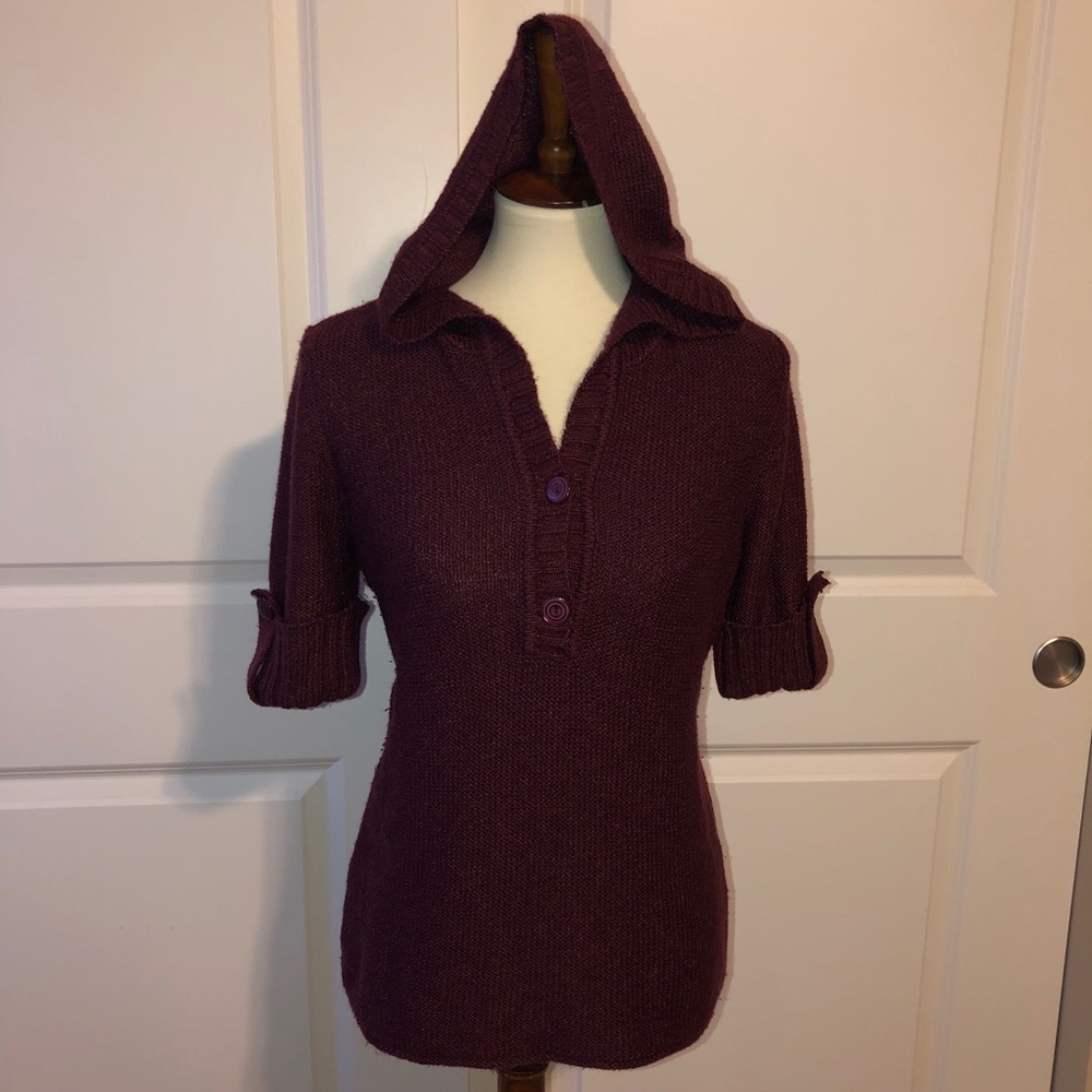 Hooded Knit Sweater, Burgandy